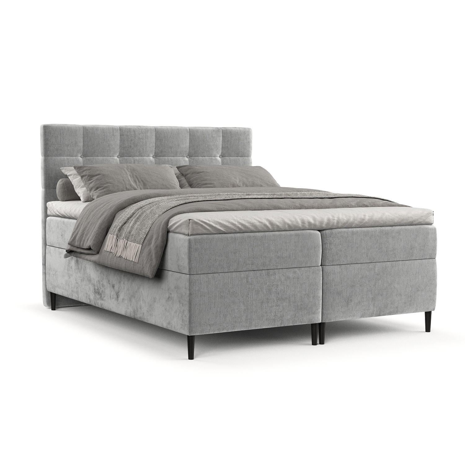 BOXBETT Urbaneo Hellgrau 160/200 cm mit Taschenmatratze und Topper - Hellgrau/Schwarz, Holz/Holzwerkstoff (160/200cm) - Maison de Reve