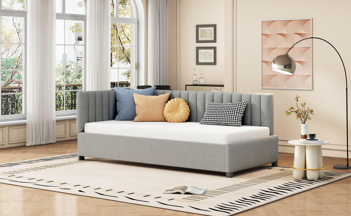 POLSTERBETT 90x200 cm Samt grau - Grau, Textil (90/200cm) - Fortuna Lai