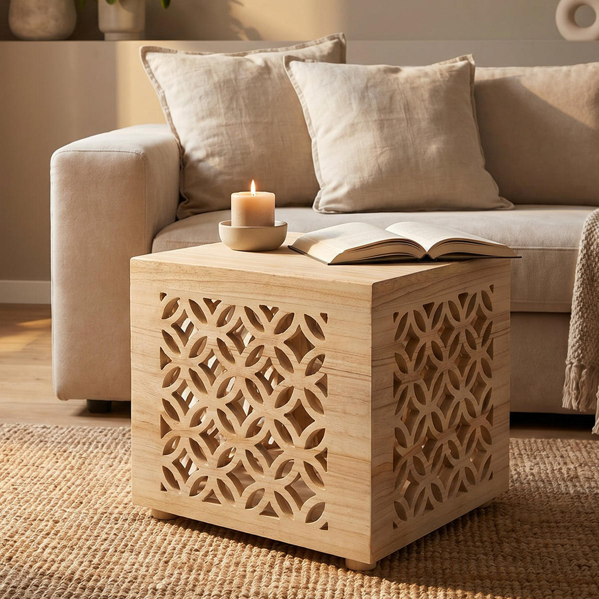 HOCKER Holz Beistelltisch - Braun, Holz (40/40/38cm) - Homestyle4u