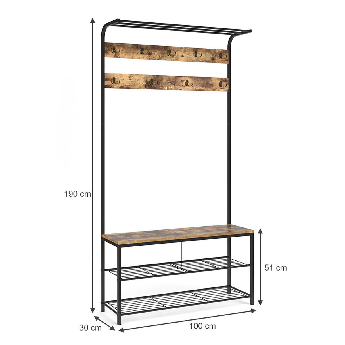 GARDEROBE Fyrk Antikholz 100 x 190 cm - Eichefarben/Schwarz, Holzwerkstoff (100/190/30cm) - Vicco