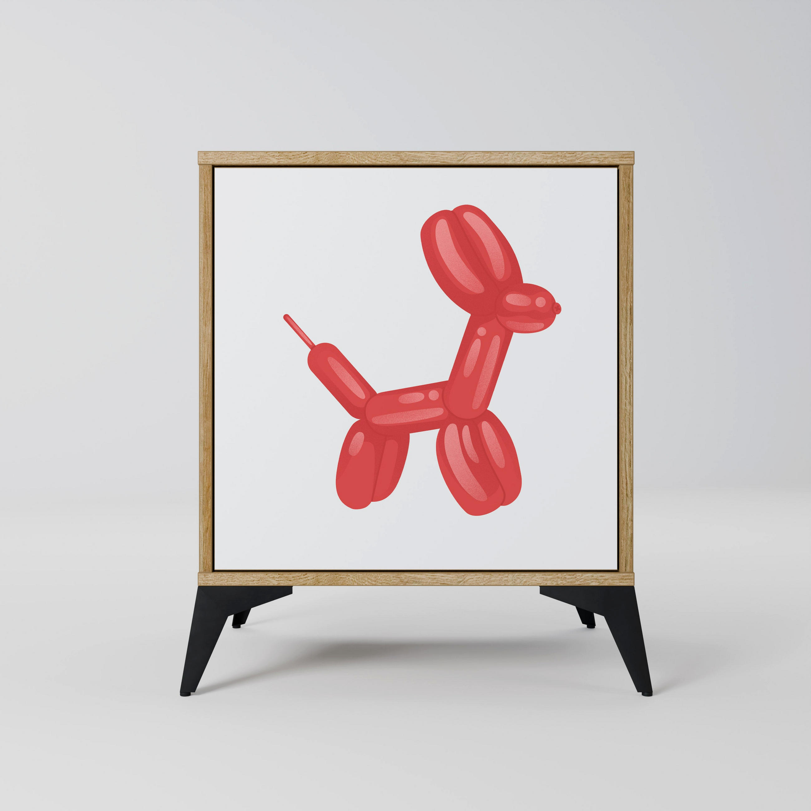 SIDEBOARD CHILDHOOD MEMORY, Eichefarben, 57,5x42x70,5 cm, Schwarze Metall-Sternfüße - Eichefarben/Multicolor, Holzwerkstoff/Metall (57.5/70.5/42cm) - SpaceRebels