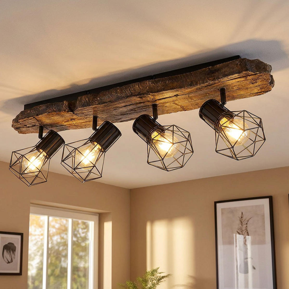 LED DECKENLEUCHTE Metall Holzoptik Braun - Braun, Metall (78/15/24cm) - Globo Lighting