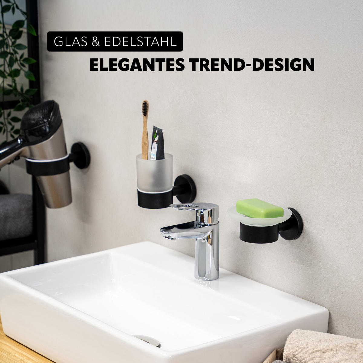 SEIFENSCHALE PIAZZA BLACK, Glas und Edelstahl, schwarz - Schwarz, Metall (11/6.5/13cm) - bremermann