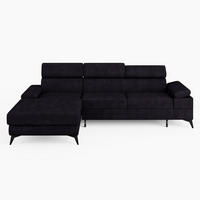 ECKSOFA VENTO Links Schwarz Velours Premium L-Form Couch mit Schlaffunktion & Bettkasten - Schwarz, Holz (190/261cm) - Barchello