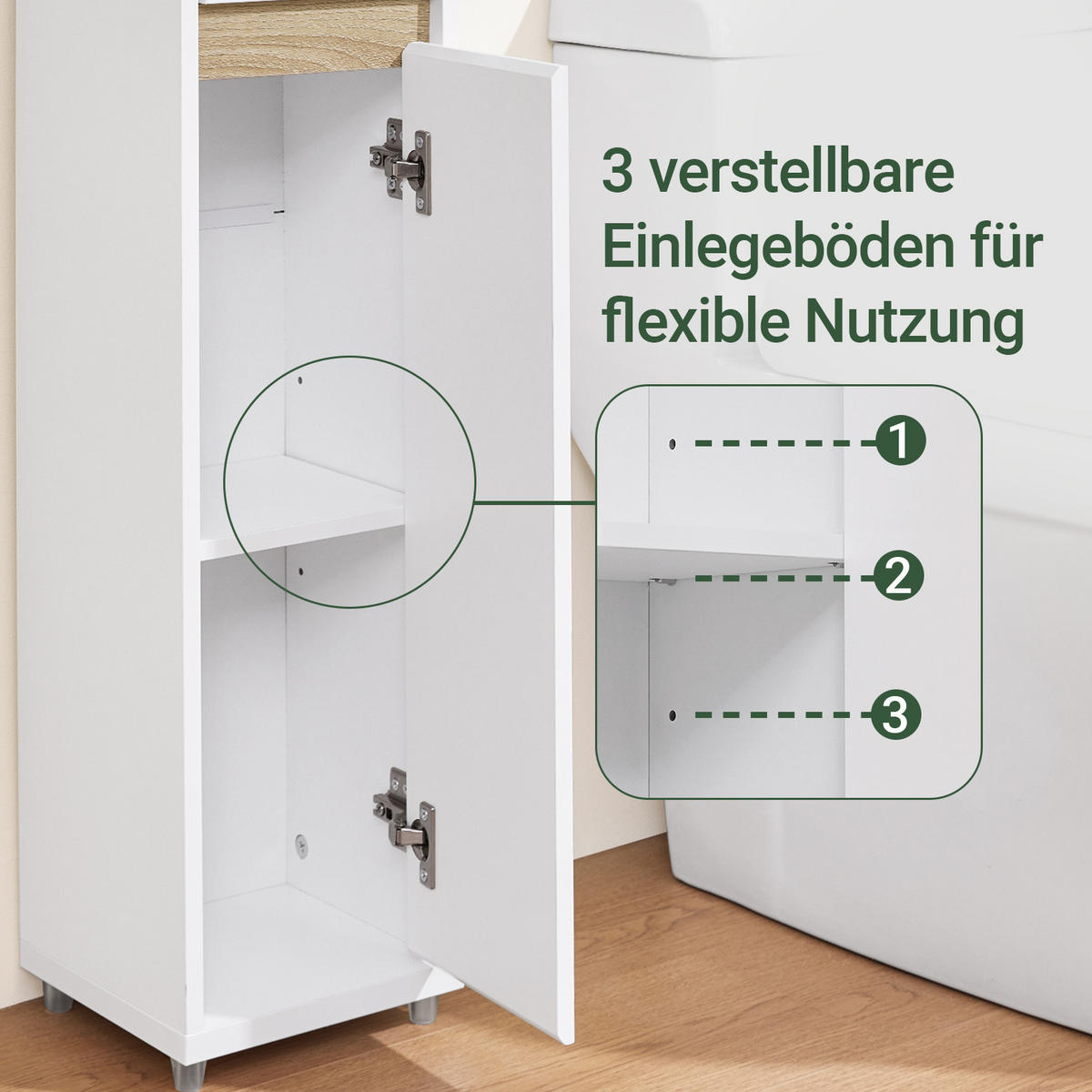 TOILETTENSCHRANK Weiß, 20x96x20cm - Weiß, Holzwerkstoff (20/96/20cm) - SoBuy