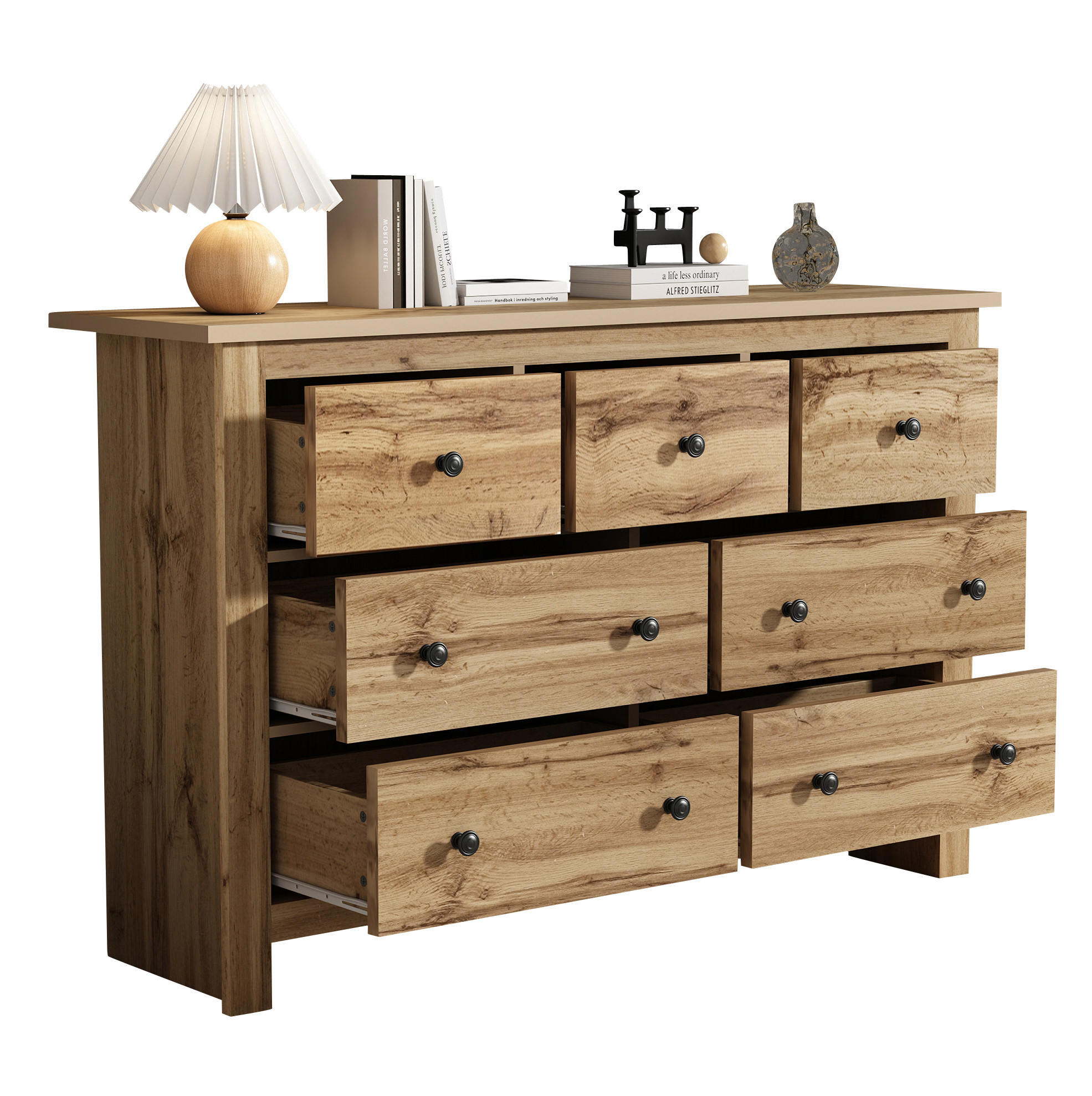SIDEBOARD 152/40/89 cm so 7 zásuvkami, nastaviteľnou stredovou nohou a poistkou proti prevráteniu, Drevená - prírodná farba, kompozitné drevo (152/89/40cm) - Redom