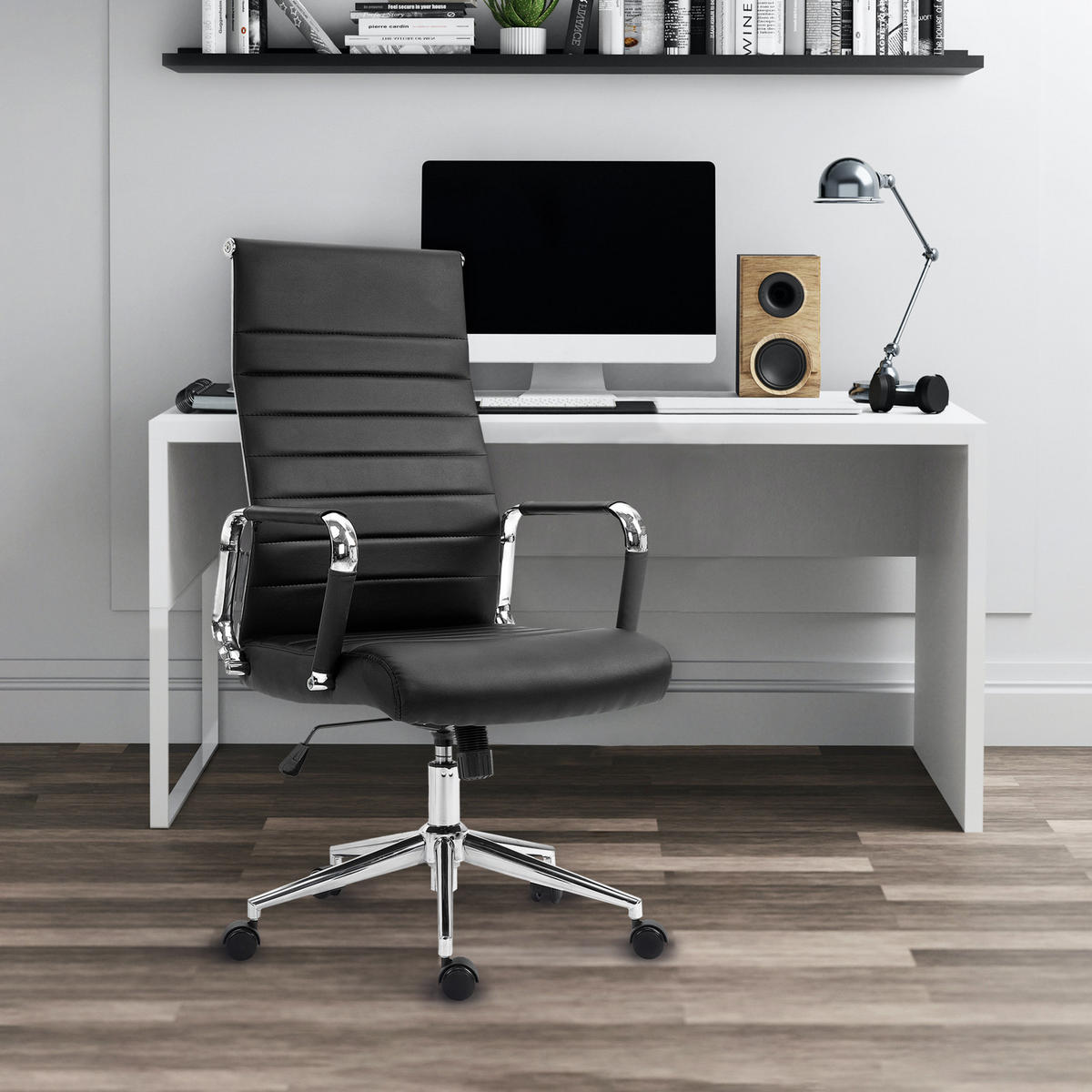 SCHREIBTISCHSTUHL OFFICE COMFORT HB Kunstleder Schwarz - Silberfarben/Schwarz, Textil/Metall (57/120/53cm) - SVITA