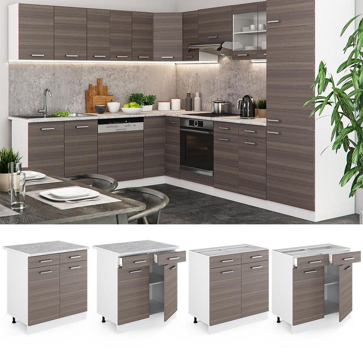 SPODNJA OMARICA ZA KUHINJO R-Line Žlahtna siva 80 cm brez delovne plošče - siva/bela, leseni material (80/81.6/46cm) - Vicco