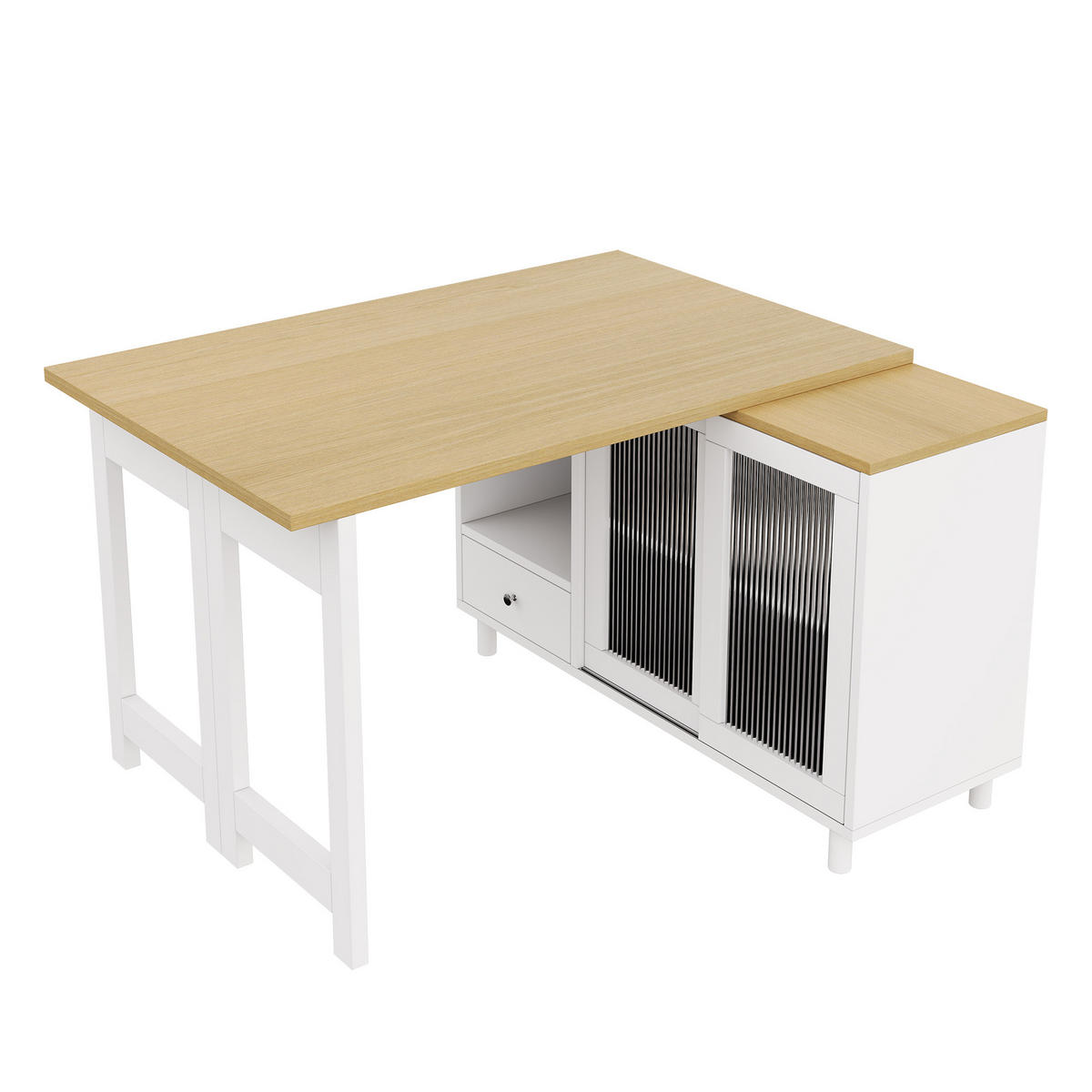 ESSTISCH Klappbar Ausziehbar 360° Drehbar Stauraum Weiß Natur - Weiß, Holzwerkstoff (40/120/75.5cm) - FLIEKS