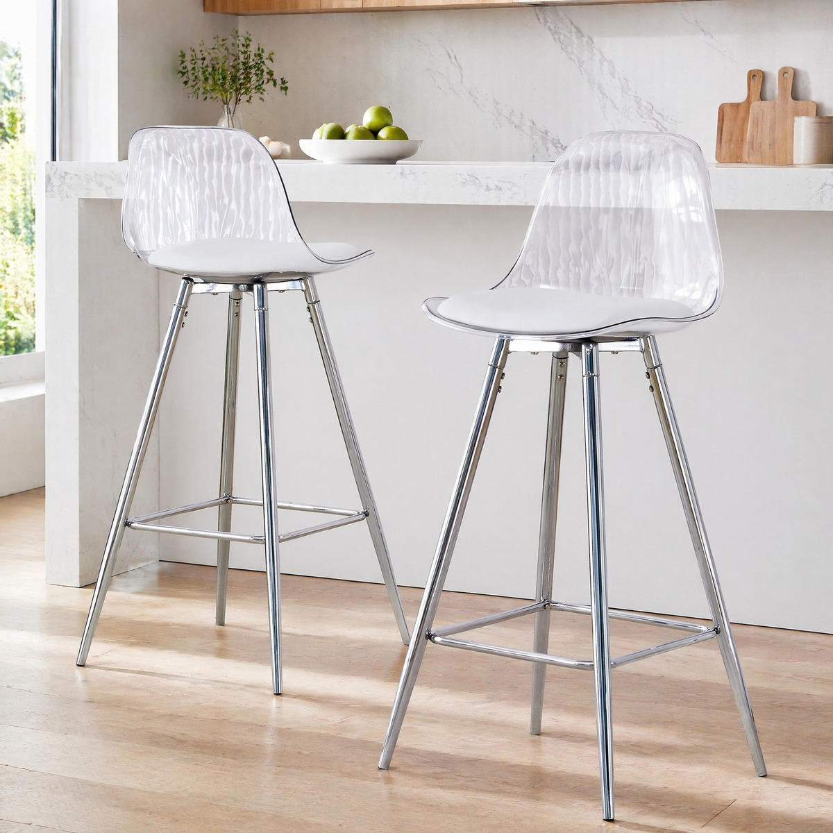 BARHOCKER Transparent mit Fußstütze und Metallgestell - Klar, Metall (33/96.5/38cm) - MIVRAY