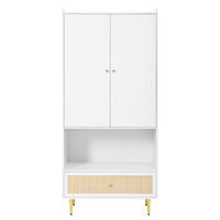 KLEIDERSCHRANK 80x48x175 cm mit goldenen Griffen und Beinen - 2 Türen und 1 Schublade & Offenes Regal - Weiß - Weiß, Holzwerkstoff (80/175/48cm) - DELFA