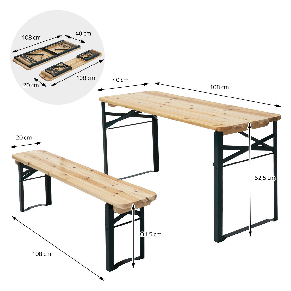 KINDERSITZGARNITUR OUTDOOR mit Stahlgestell Tannenholz Braun - Braun, Metall - ML-DESIGN