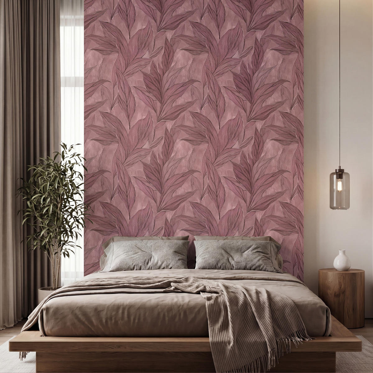 TAPETE - Blätter - Muster - Lila - 200x300 cm - Altrosa, Papier (200/300cm) - OnlyWow