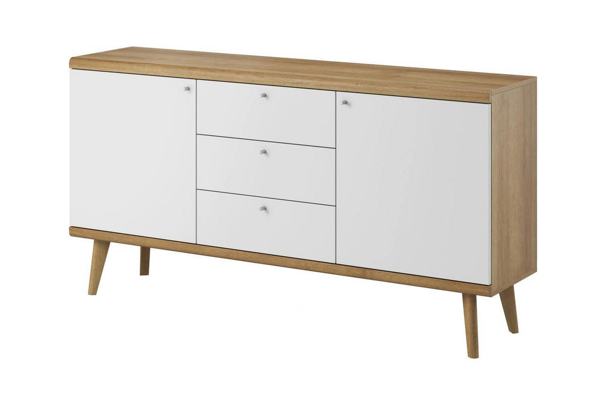 WOHNZIMMER Set 5-tlg. – Primo – Weiß / Sonoma Eiche - Weiß, Holzwerkstoff (160/50/40cm) - hi-markt