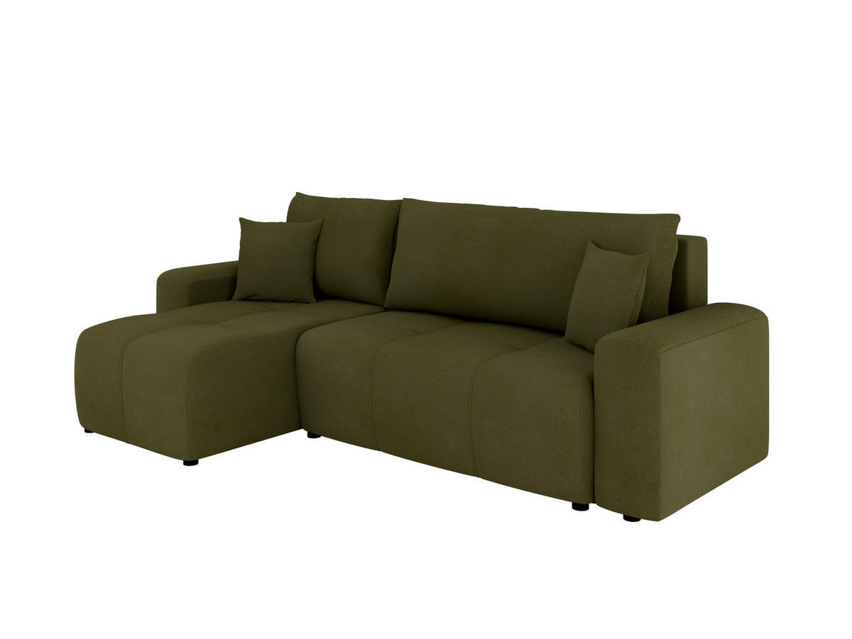 ECKSOFA Nolani mit Schlaffunktion & Bettkasten – Modern & Bequem - Olivgrün, Kunststoff (248/145cm) - Panda Möbel