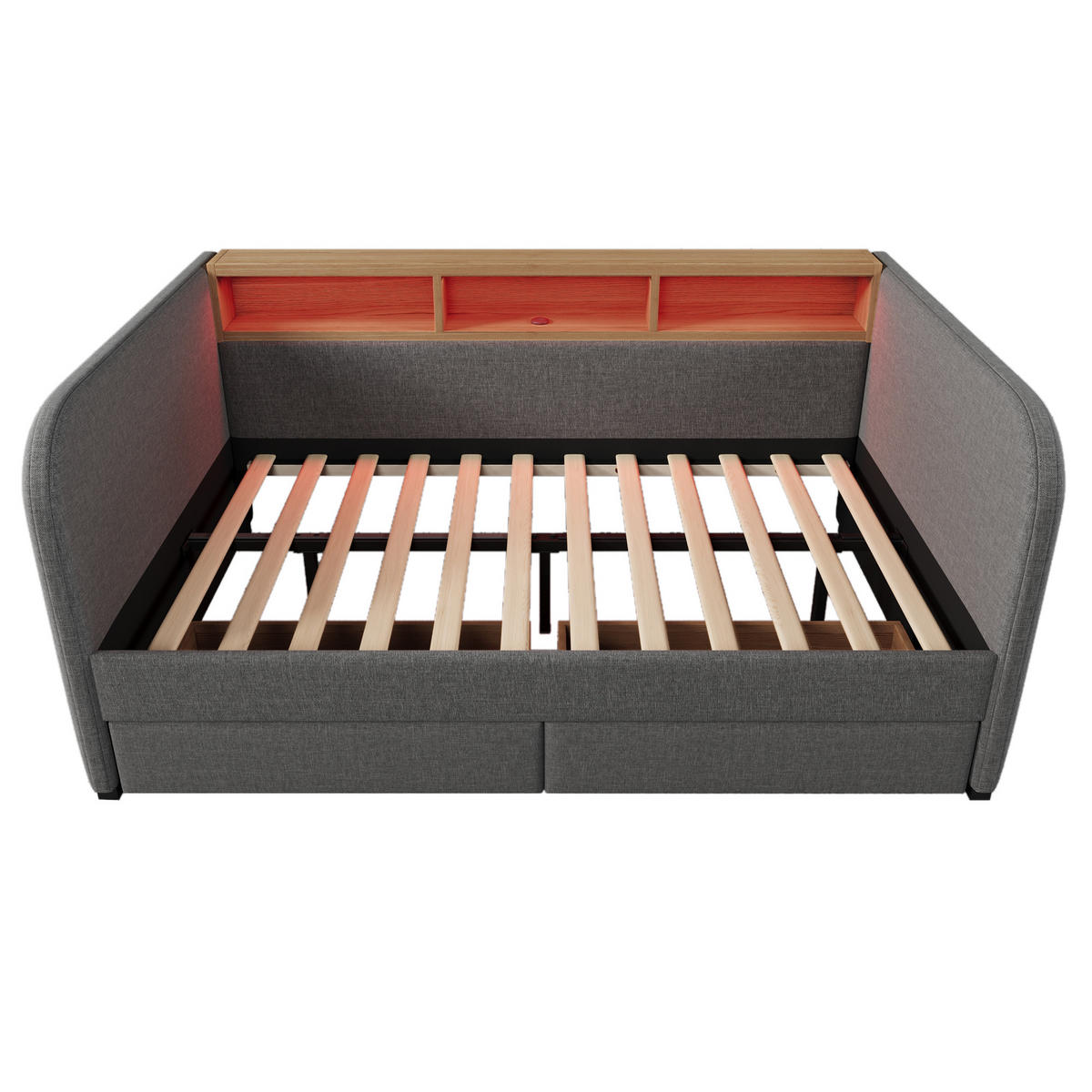 TAGESBETT 140/190 cm DE-00618, in Grau, LED und 2 Schubladen - Grau, Metall (140/190cm) - ComfortXL