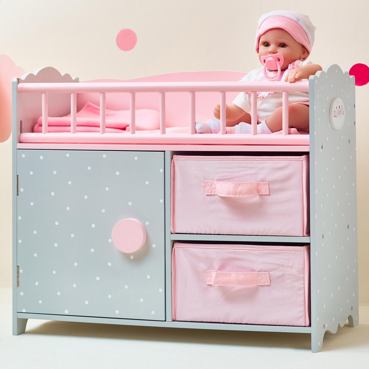 PUPPEN-WICKELTISCH, Rosa/Grau, 46cm - Grau, Holzwerkstoff (26/46/54cm) - Teamson Kids