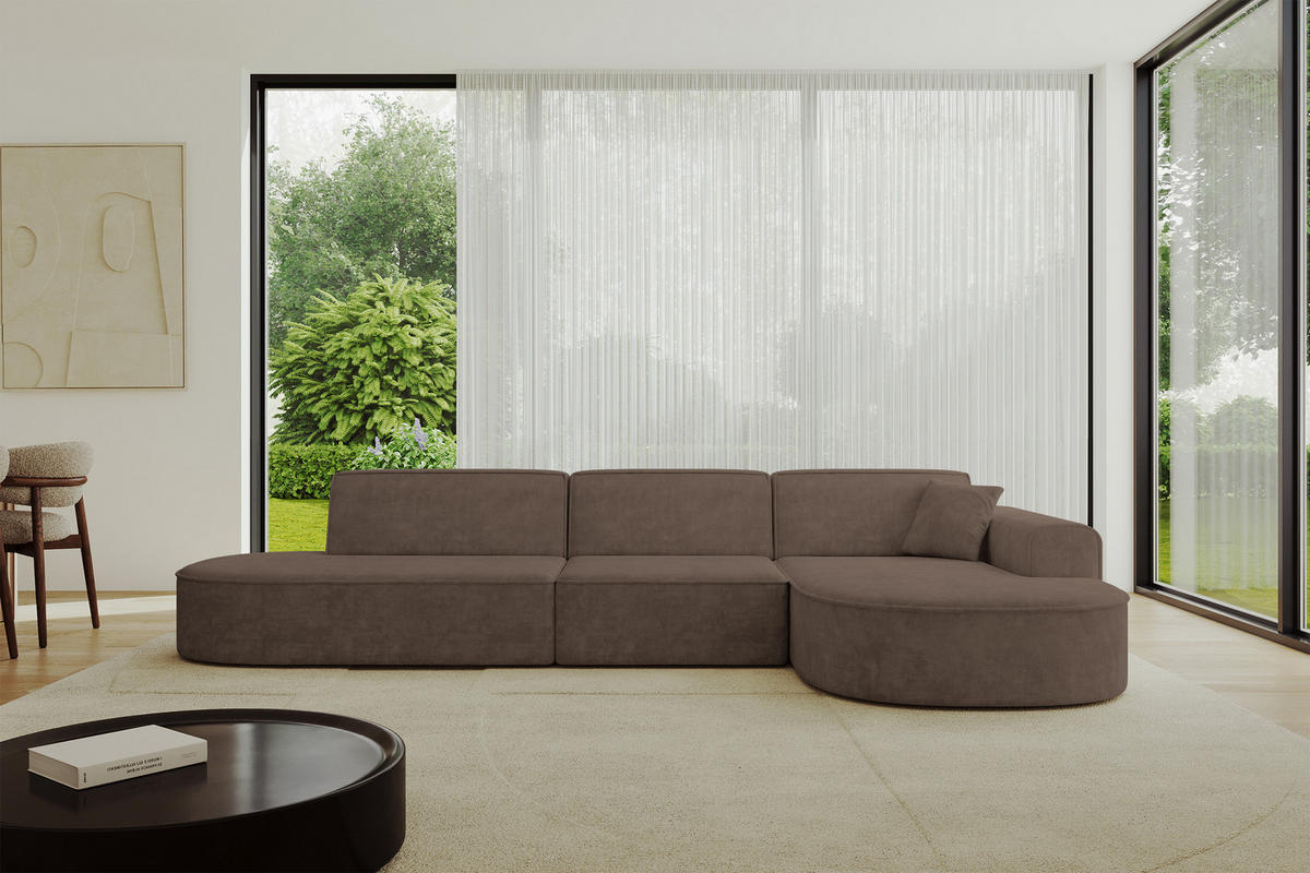 ECKSOFA Ottomane Rechts MARI-L2 - 328x171x79 cm Braun Velours - Schwarz/Braun, Holzwerkstoff/Kunststoff (171/328cm) - ALTDECOR