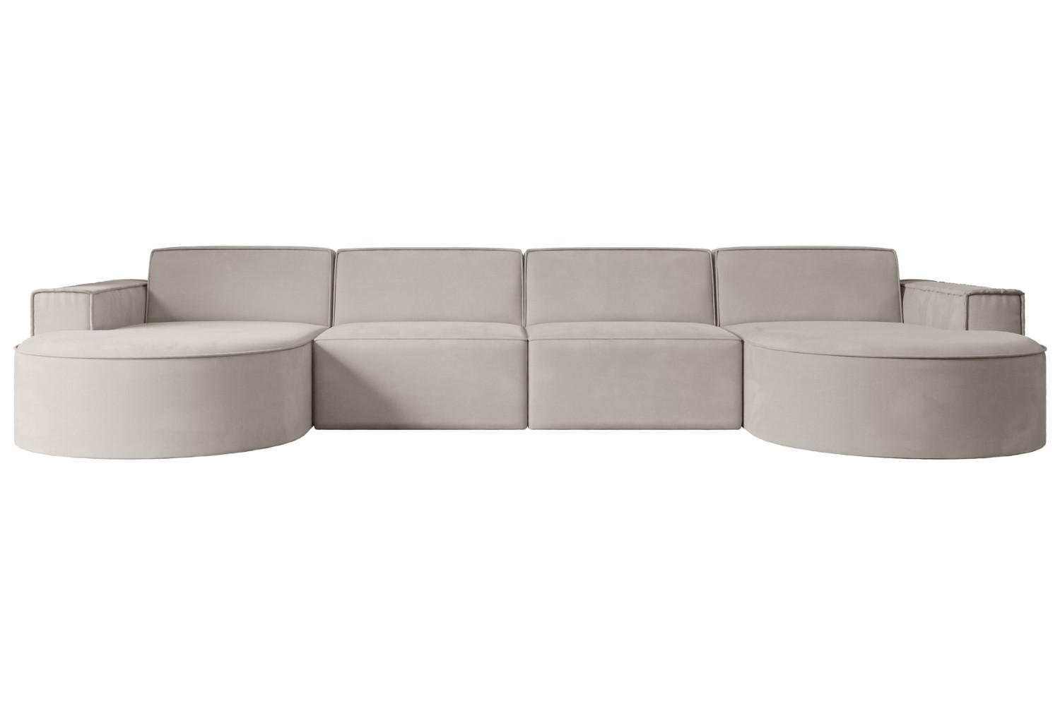 WOHNLANDSCHAFT MARI-U2 - 384x165x78 cm Hellbraun Velours - Hellbraun/Schwarz, Holzwerkstoff/Kunststoff (384/78/165cm) - ALTDECOR
