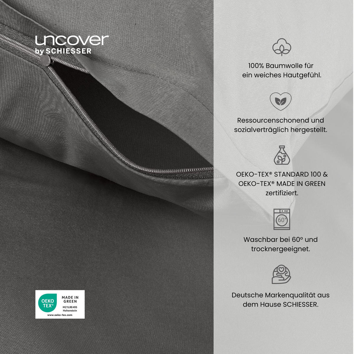 BETTWÄSCHESET Soho - Renforcé - 2-teilig - 135 x 200 cm - Dunkelgrau - Dunkelgrau, Textil (135/200cm) - Uncover by Schiesser