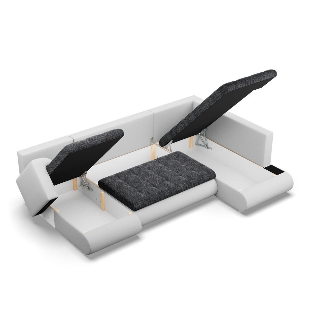U-SOFA MIT SCHLAFFUNKTION FORESTA, Schwarz + Grau - Schwarz/Grau, Textil (300/89/200cm)