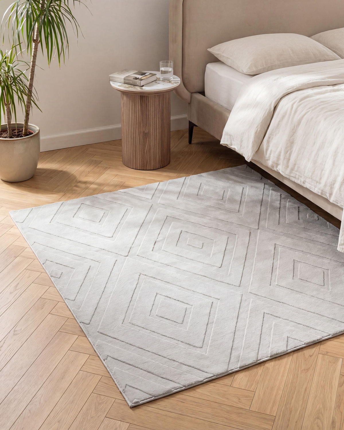 TEPPICH Hellgrau 160/160 cm Borah - Hellgrau/Grau, Textil (160/160cm) - Beliani