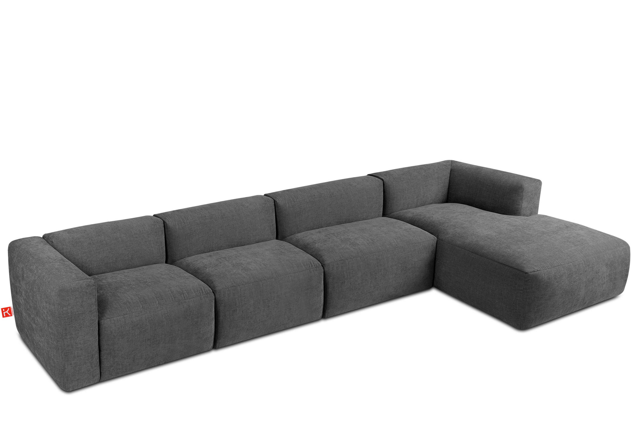 ECKMODULSOFA-RECHTS BUFFO 6-Sitzer mit extrem weicher Sitzfläche, Gewebestoff, aschfahl - Grau, Textil (377/180cm) - KONSIMO®