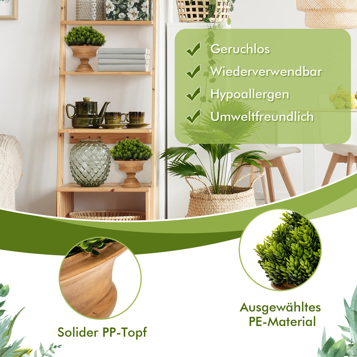 KUNSTPFLANZE Pflanzen Mini Grün(4-teilig) - Grün, Kunststoff (30cm) - COSTWAY