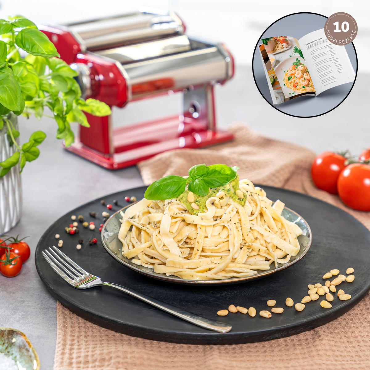 NUDELMASCHINE inkl. Rezeptbuch, rot/Edelstahl - Rot, Metall (21/20/15cm) - bremermann