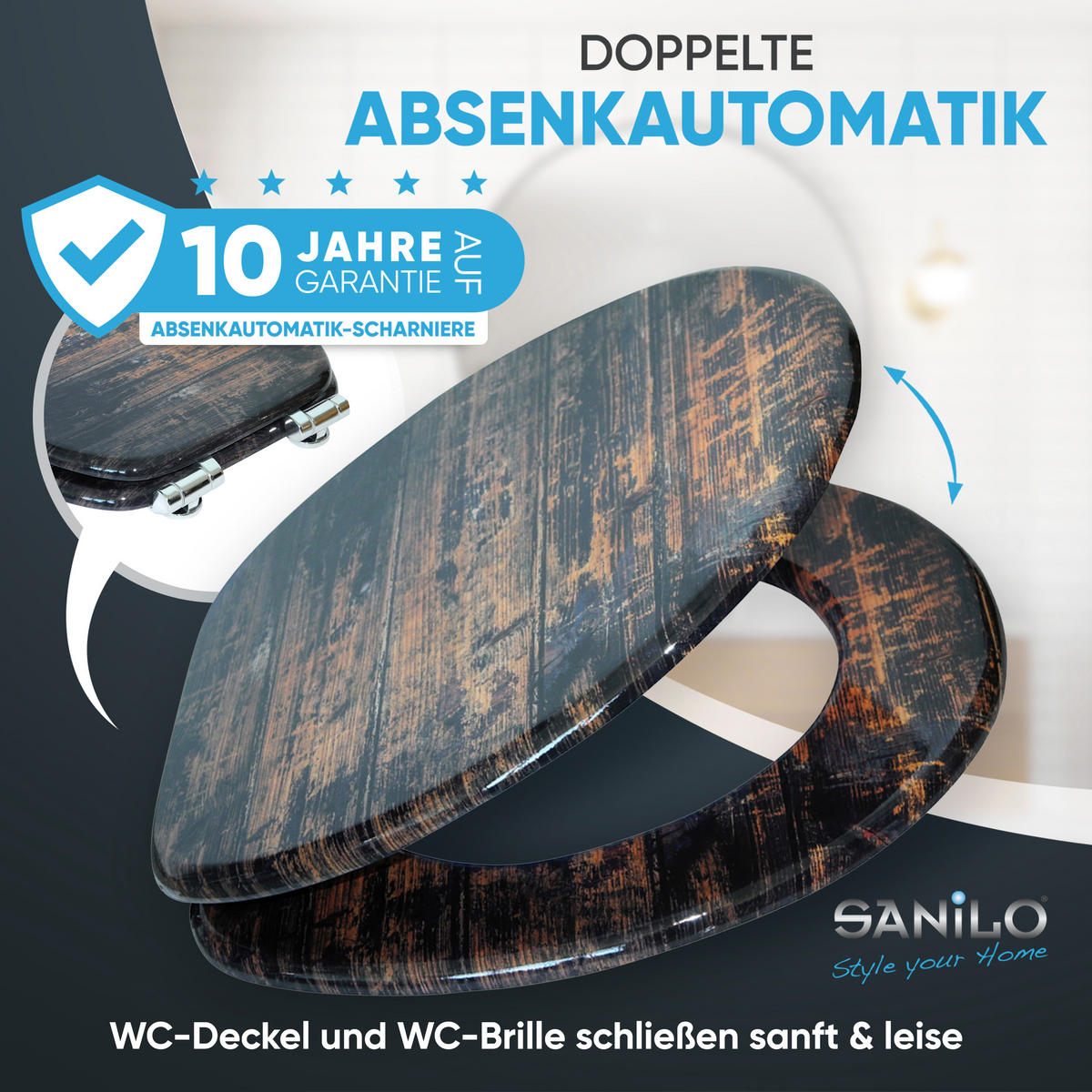 WC-SITZ mit Absenkautomatik Vintage - Braun, Holzwerkstoff (38/6/47cm) - Sanilo