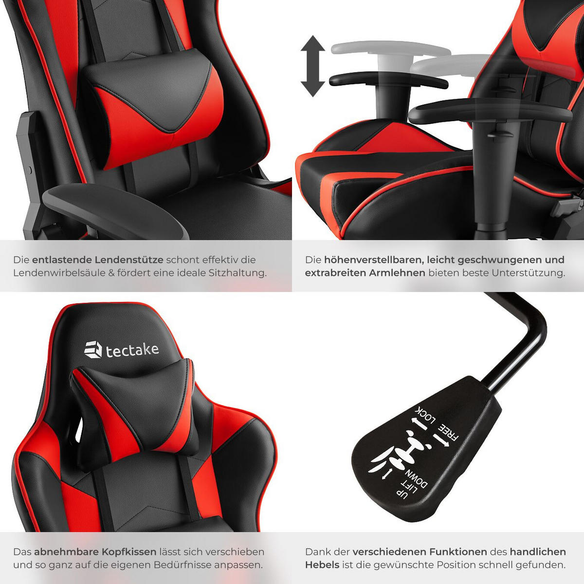 RACING-GAMINGSTUHL Twink,Belastbarkeit 120 kg,schwarz/rot - Rot/Schwarz, Textil (68/125/69cm) - tectake