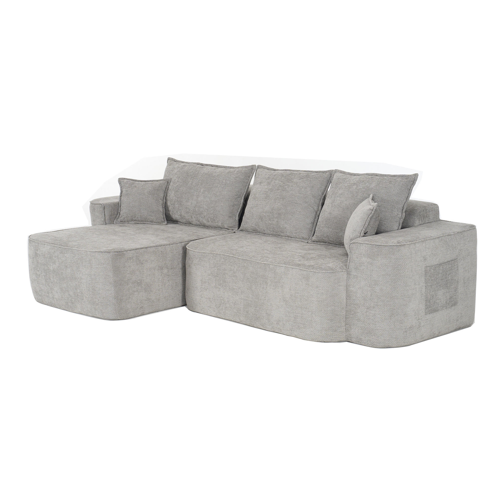 ECKSOFA Modulares L-Form in Chenille Montagefrei - Hellgrau, Textil (262/144cm) - Urban Meuble