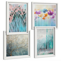 BILDER SET 4er Set - 50x50 cm & 40x60 cm Weißer Rahmen - Hintergrundmuster mit Pastellblumen - Weiß, Kunststoff (50/50cm) - TULUP