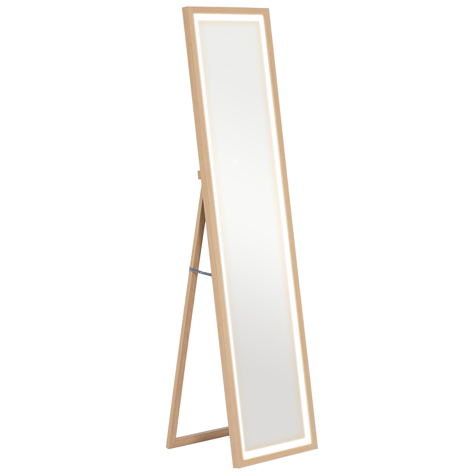 GANZKÖRPERSPIEGEL 40 x 160 cm Standspiegel mit LED-Lichte, 3 Lichtfarben, Eiche - Eichefarben, Glas (5/160/40cm) - HOMCOM