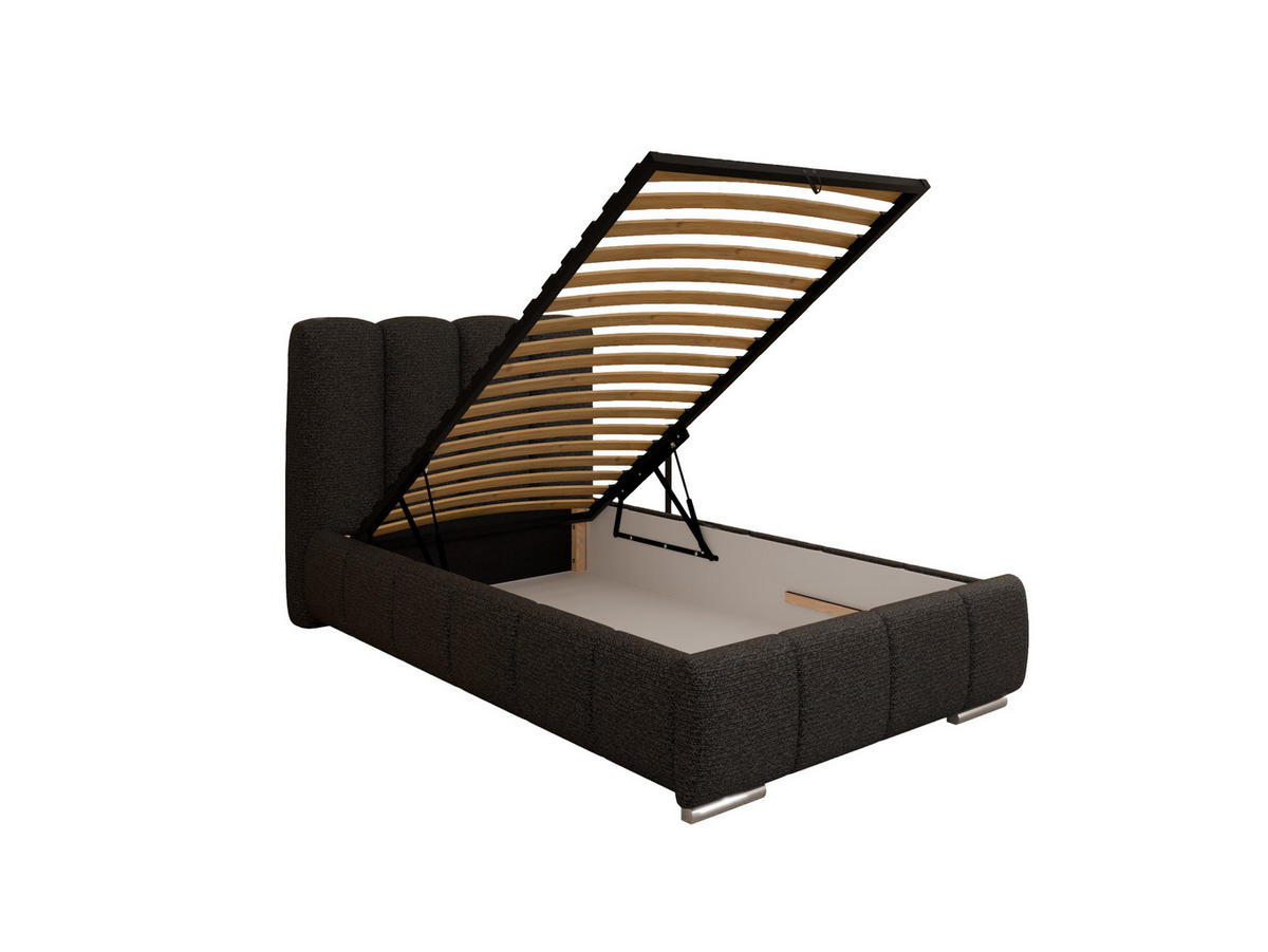 POLSTERBETT ZAIRA 100 x 200 cm mit Bettkasten und Lattenrost, 7-Zonen-Taschenfederkernmatratze CIRA (24 cm) – Graphit - Schwarz, Holz (100/200cm) - Panda Möbel