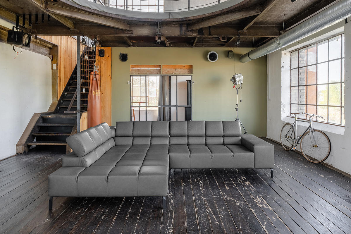 ECKSOFA NELSON Anthrazit Leder Relaxfunktion - Anthrazit/Schwarz, Leder/Metall (321/216cm) - KAWOLA