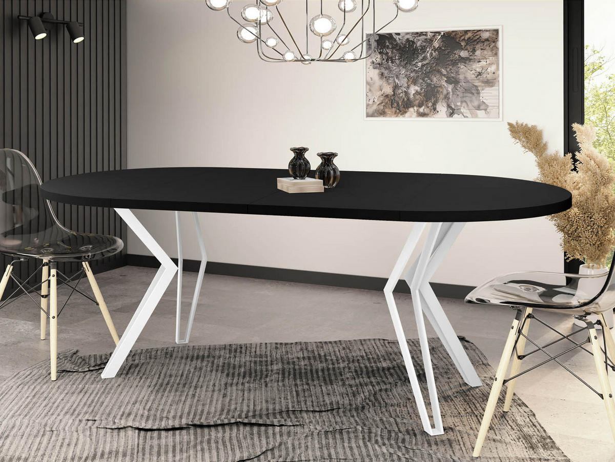 ESSTISCH Austin runder ausziehbarer, Schwarz 100-180/100/76 cm - Schwarz/Weiß, Holzwerkstoff/Metall (100/100/76cm) - WFL GROUP