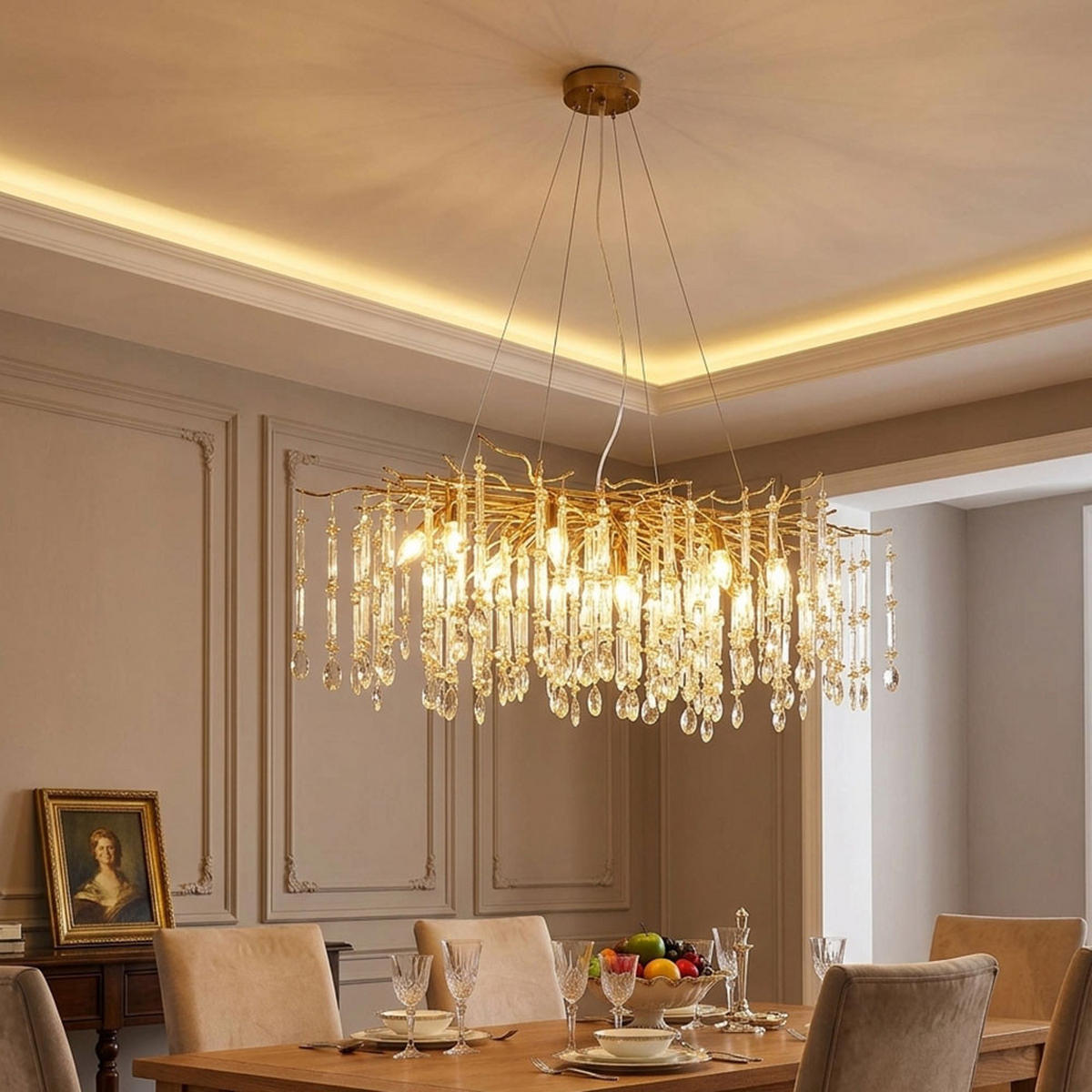 KRONLEUCHTER GLORIA 14 flammig gold - Goldfarben, Glas (150/60/120cm) - Globo Lighting