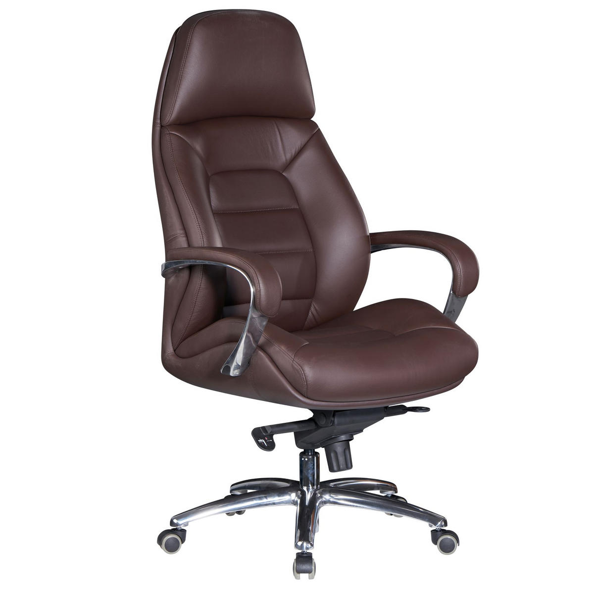 CHEFSESSEL Leder mit Multiblockwippmechanik bis 120 kg MIRON, Braun 67x67x137 cm - Silberfarben/Braun, Leder/Metall (67/137/67cm) - KADIMA DESIGN