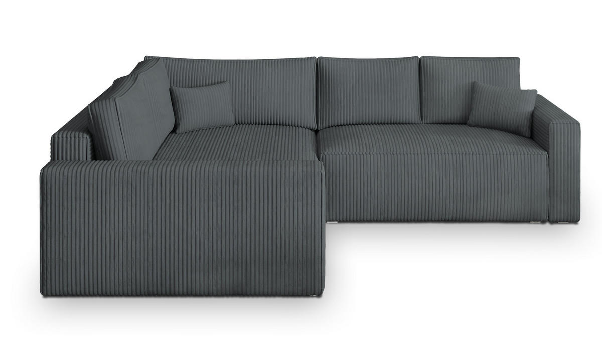 ECKSOFA ERONIS L-S Grau Kordstoff mit Schlaffunktion - Grau, Holz (265/194cm) - MASSENO