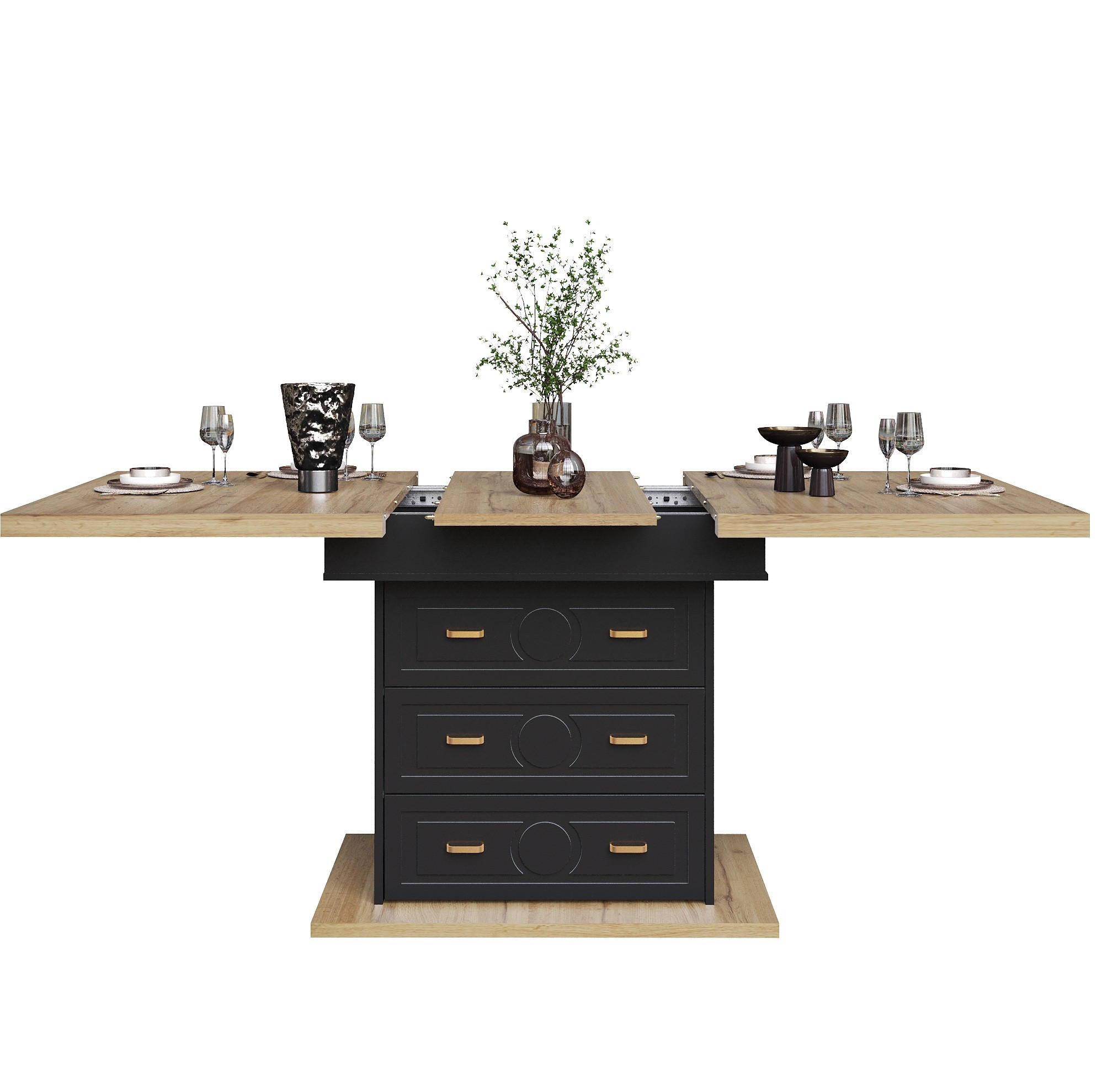 ESSTISCH aus MDF und Metall 110-140x80x75 cm Naturholzfarben ausziehbar mit Stauraum und Holzmaserung - Naturfarben, Holzwerkstoff (110/80/75cm) - Modfu