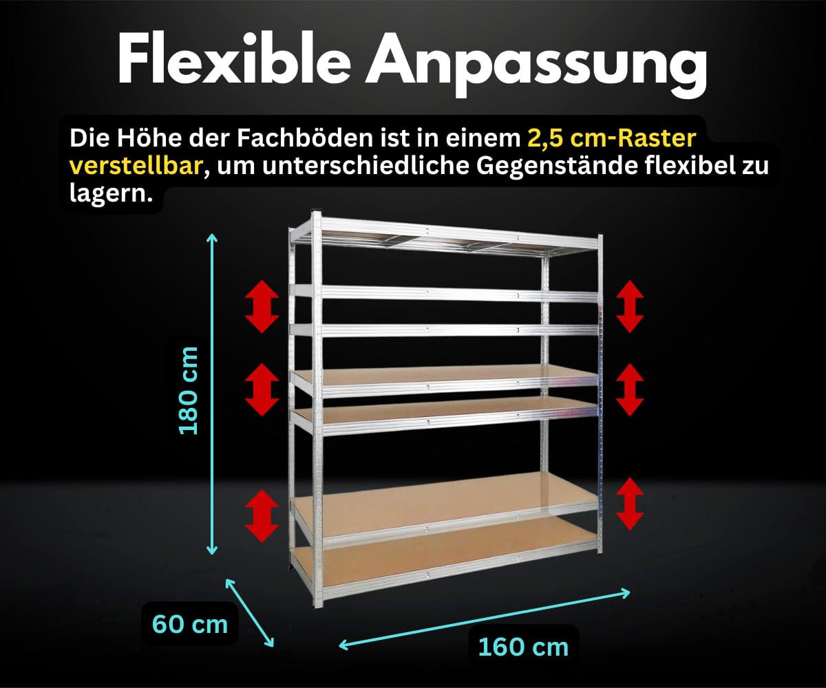 SCHWERLASTREGAL Taurus XL 180x160x60 cm Fachlast 250 kg Verzinkt - Silberfarben, Metall (160/180/60cm) - PROREGAL