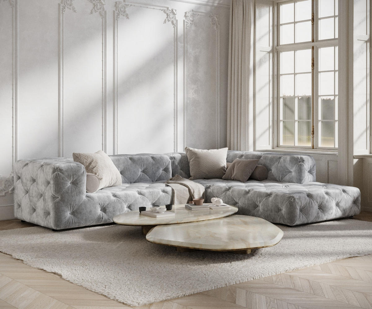 ECKSOFA Cosimo Hellgrau Chenille - Hellgrau/Schwarz, Holz/Holzwerkstoff (325/228cm) - Maison de Reve