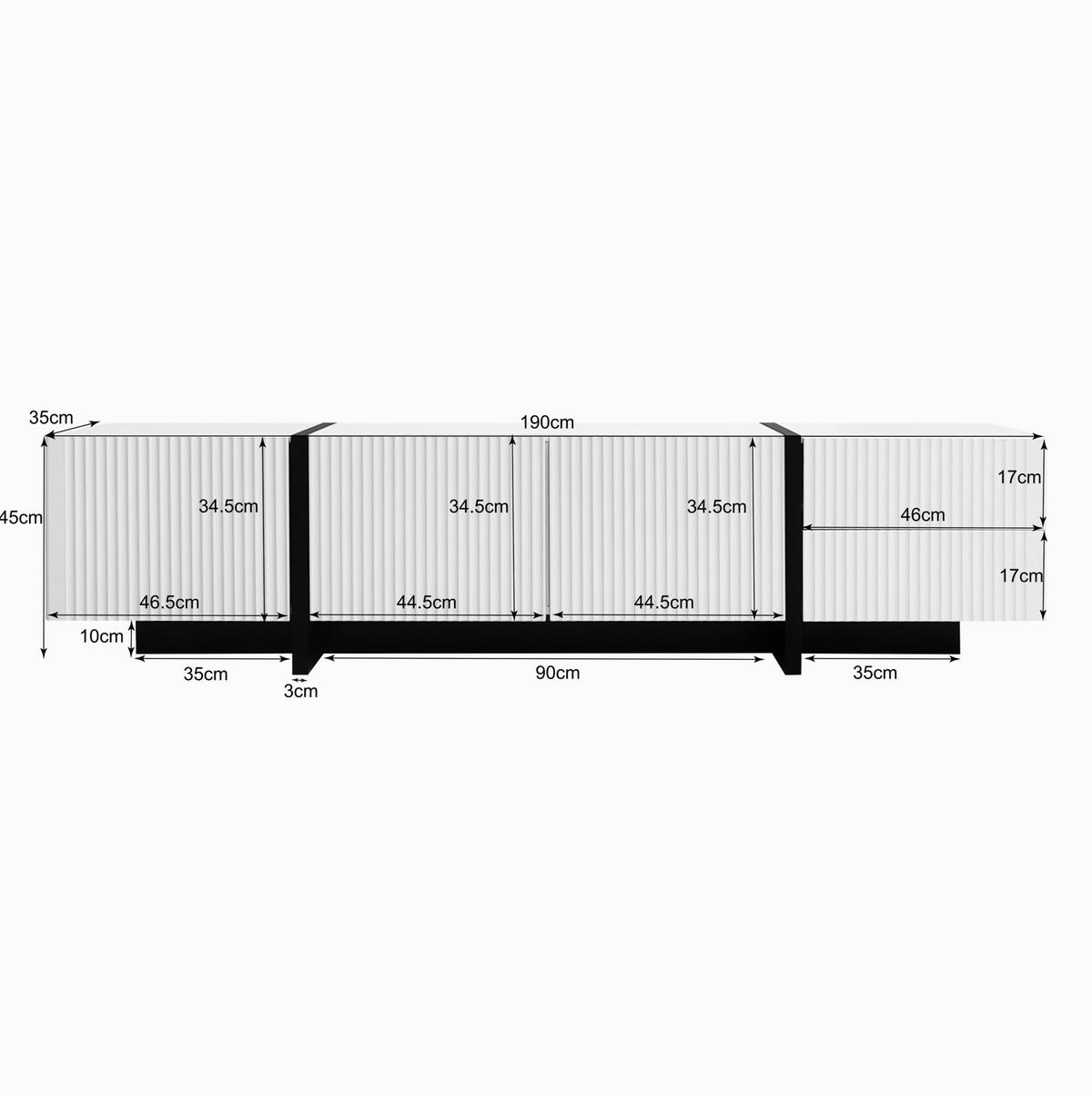 TV-SCHRANK Hochglanz in Schwarz mit 4 Türen 170/35/46 cm - Weiß, Holzwerkstoff (190/45/35cm) - Redom