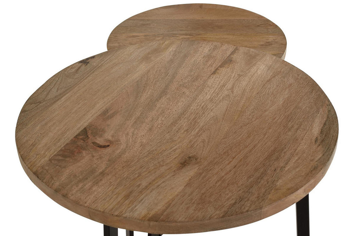 TISCH-SET 2 Mangoholz und schwarzem Metall - Braun, Metall (56/56/60cm) - Giner y Colomer