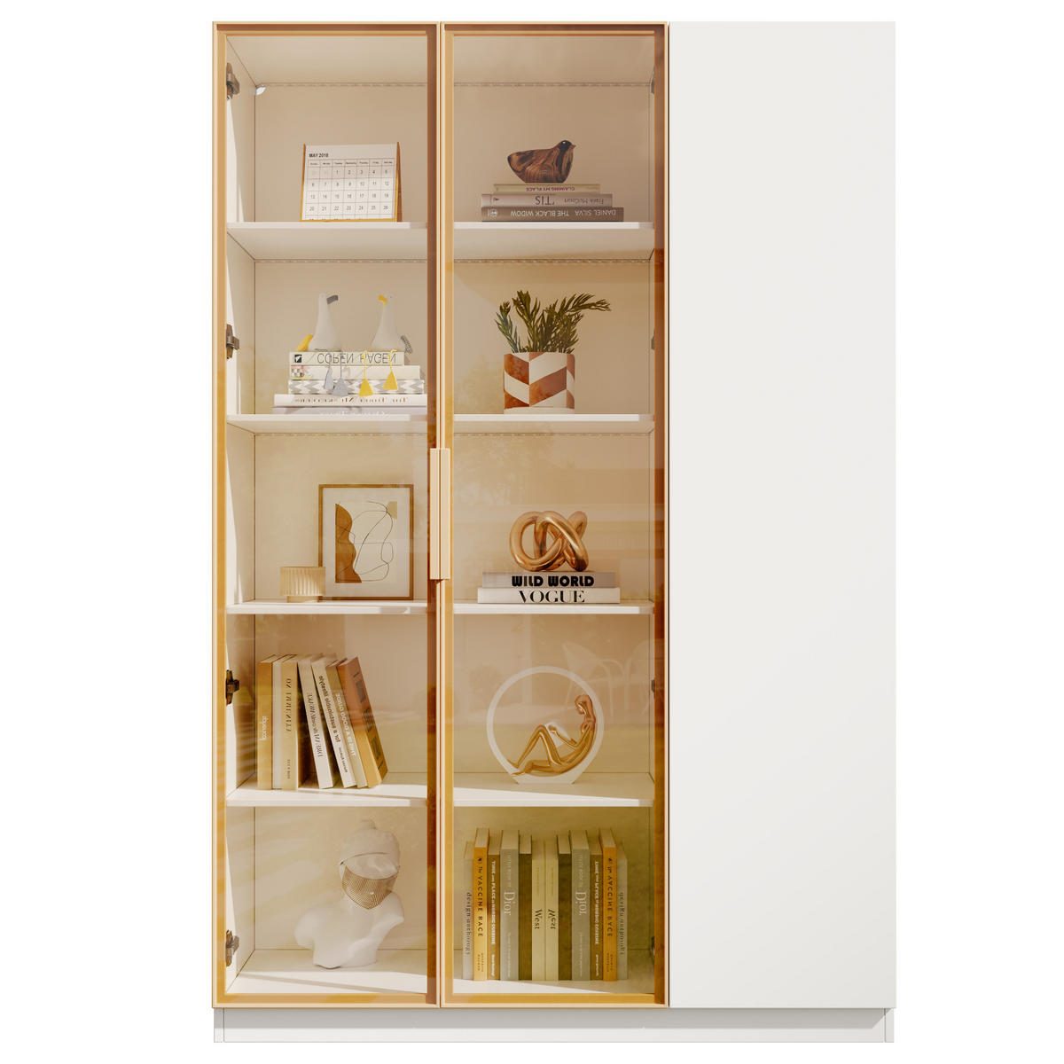 HIGHBOARD 110/35/165 cm in Weiß mit LED-Beleuchtung und Sicherheitsglas - Weiß, Holzwerkstoff (115/165/35cm) - Flora Grace
