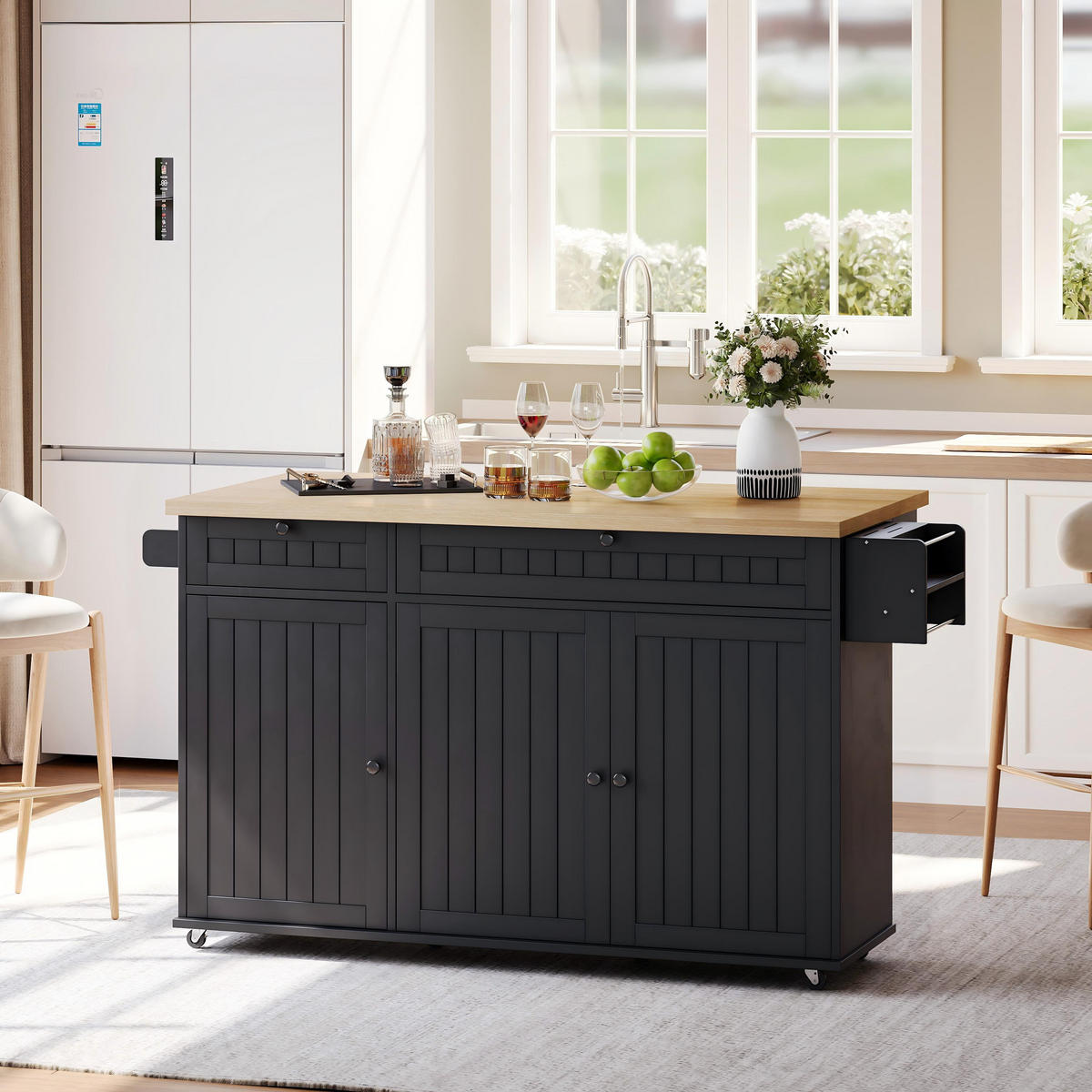 KÜCHENINSEL 137/45/89,5 cm Natur/Schwarz aus MDF mit klappbarer Arbeitsplatte - Naturfarben, Holzwerkstoff (137/89.5/70cm) - OKWISH