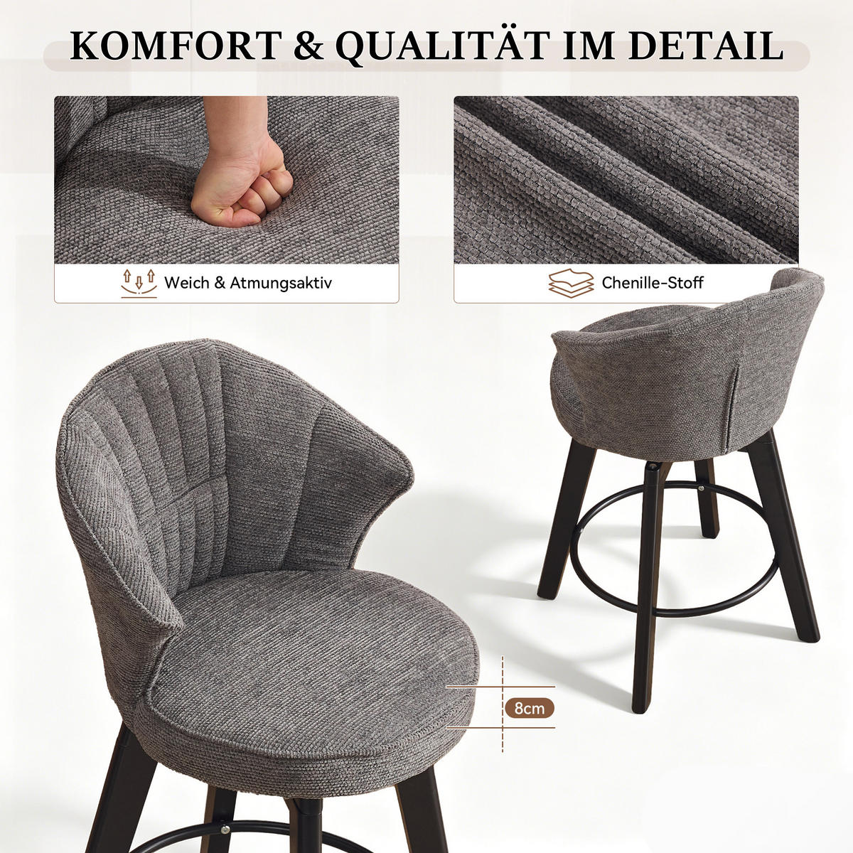 BARHOCKER DE-36257 2er-Set mit 360°-Drehung Grau - Grau, Metall (51/92.5/52.5cm) - ComfortXL