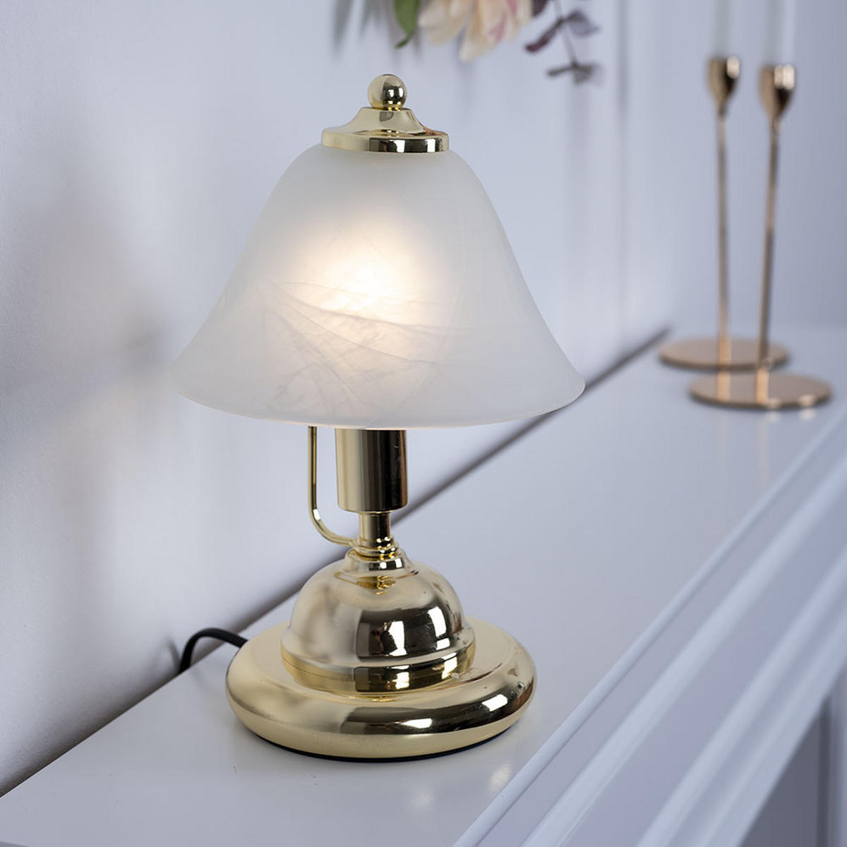 TISCHLEUCHTE Messing Glas Alabaster - Messingfarben, Glas (17/17/27cm) - Globo Lighting