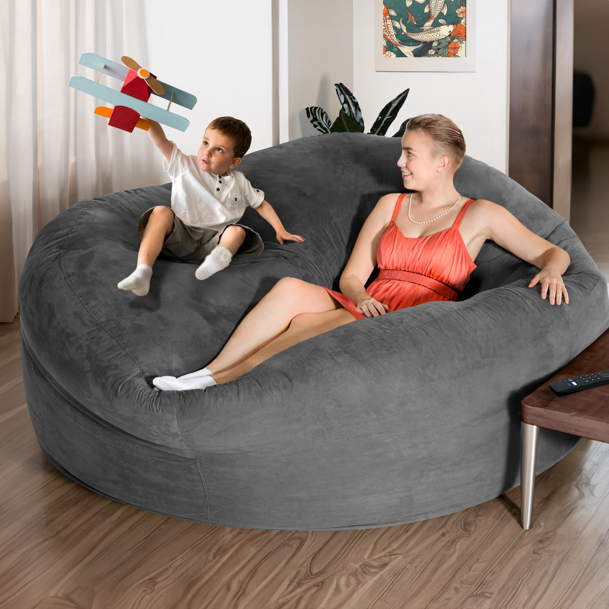 RIESEN-SITZSACK XXL JUMBO Velours 6ft - Dunkelgrau, Textil (180/120/180cm) - Green Bean